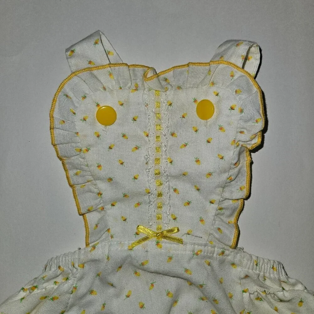 VTG Baby Romper Stone Apparel White Yellow Floral Print 9 Months Ruffle Tush